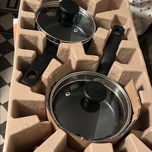 New T-Fal Black Nonstick Saucepan Set with Glass Lids